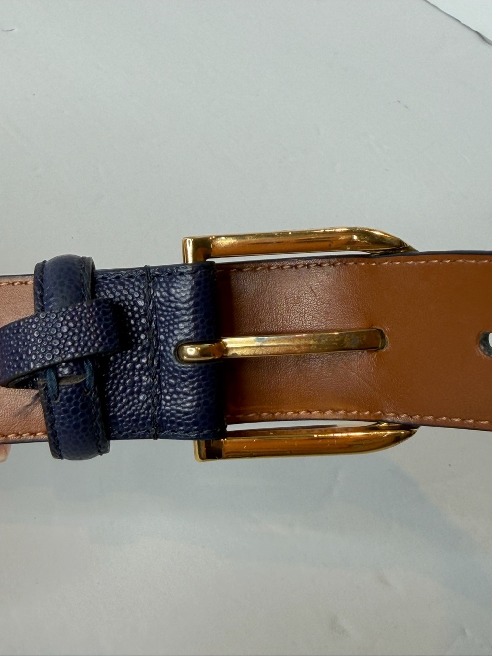 Ralph Lauren RLL  leather belt size S in navy blue gold-tone buckle - Picture 6 of 14